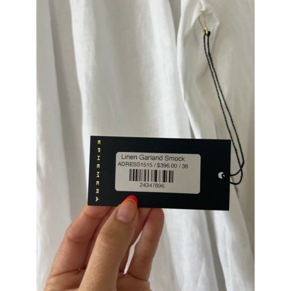 Ephemera Ruffle High Neck Linen Garland Smock Dress White Women's Size: 4 NWT - Picture 6 of 11